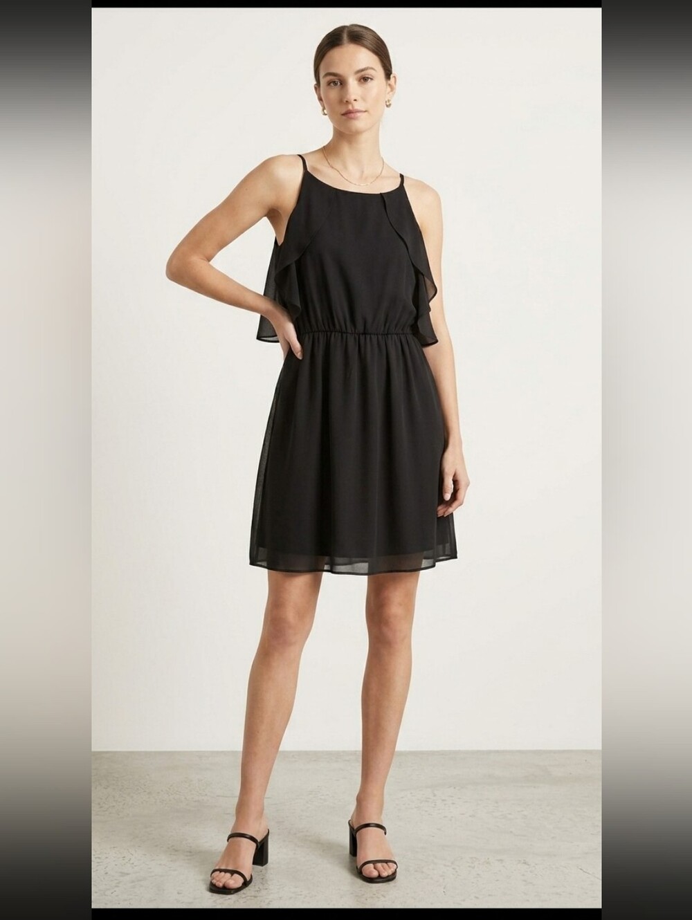 Suzy Shier Black Ruffle-Trim Knee Length